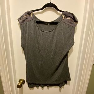 Zenana Outfitters Grey Top with Gold Zippers